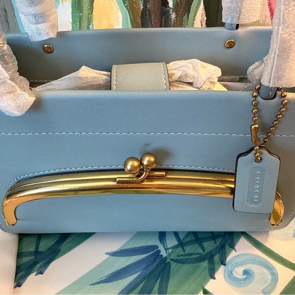 Coach Cashin Carry 20 Kisslock Mini Tote in Blue Glove tanned leather C9812 - Picture 8 of 13